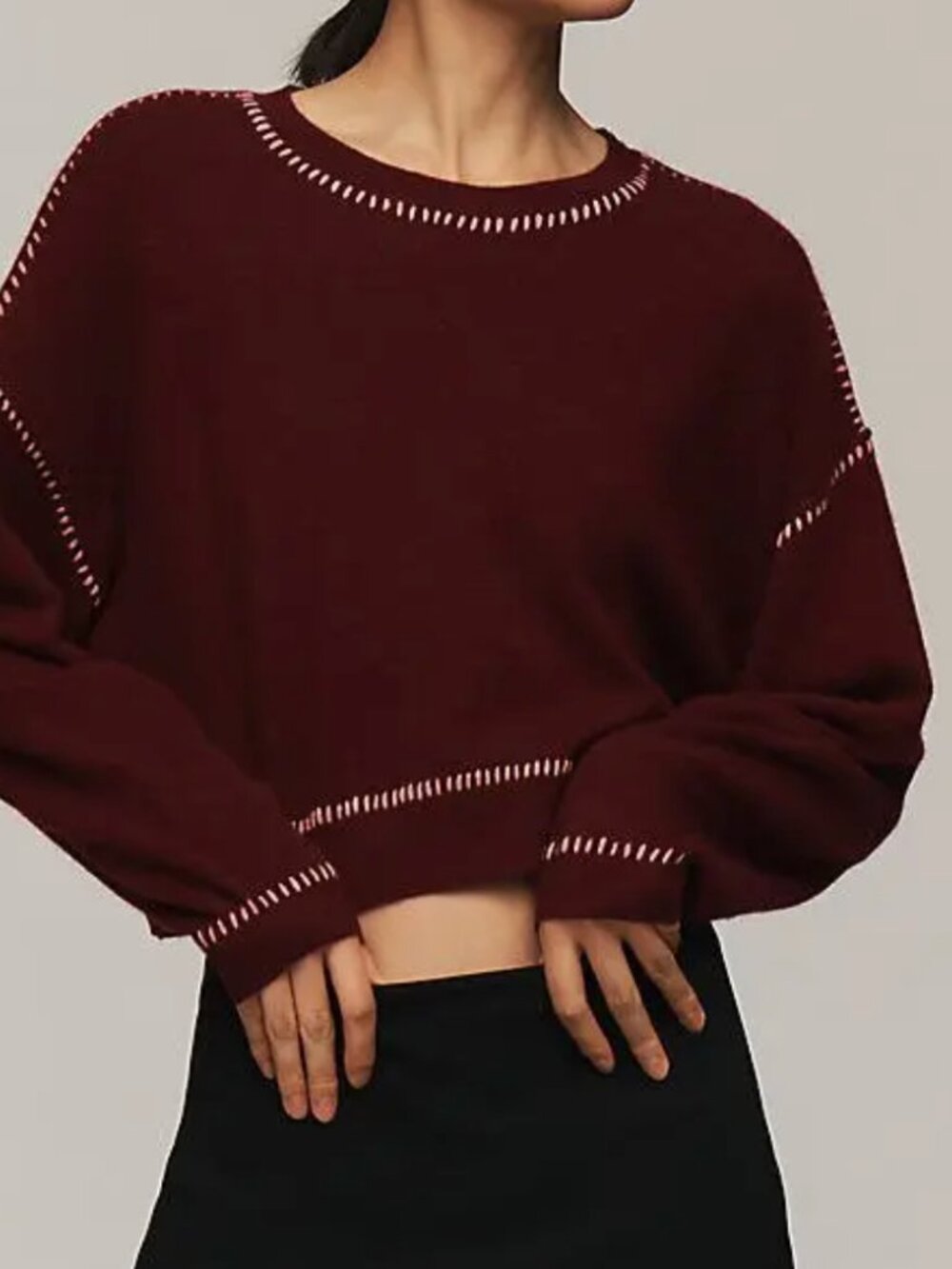 The Alani Cashmere Sweater by Pilcro: Cropped Crew-Neck Whipstitch Edition